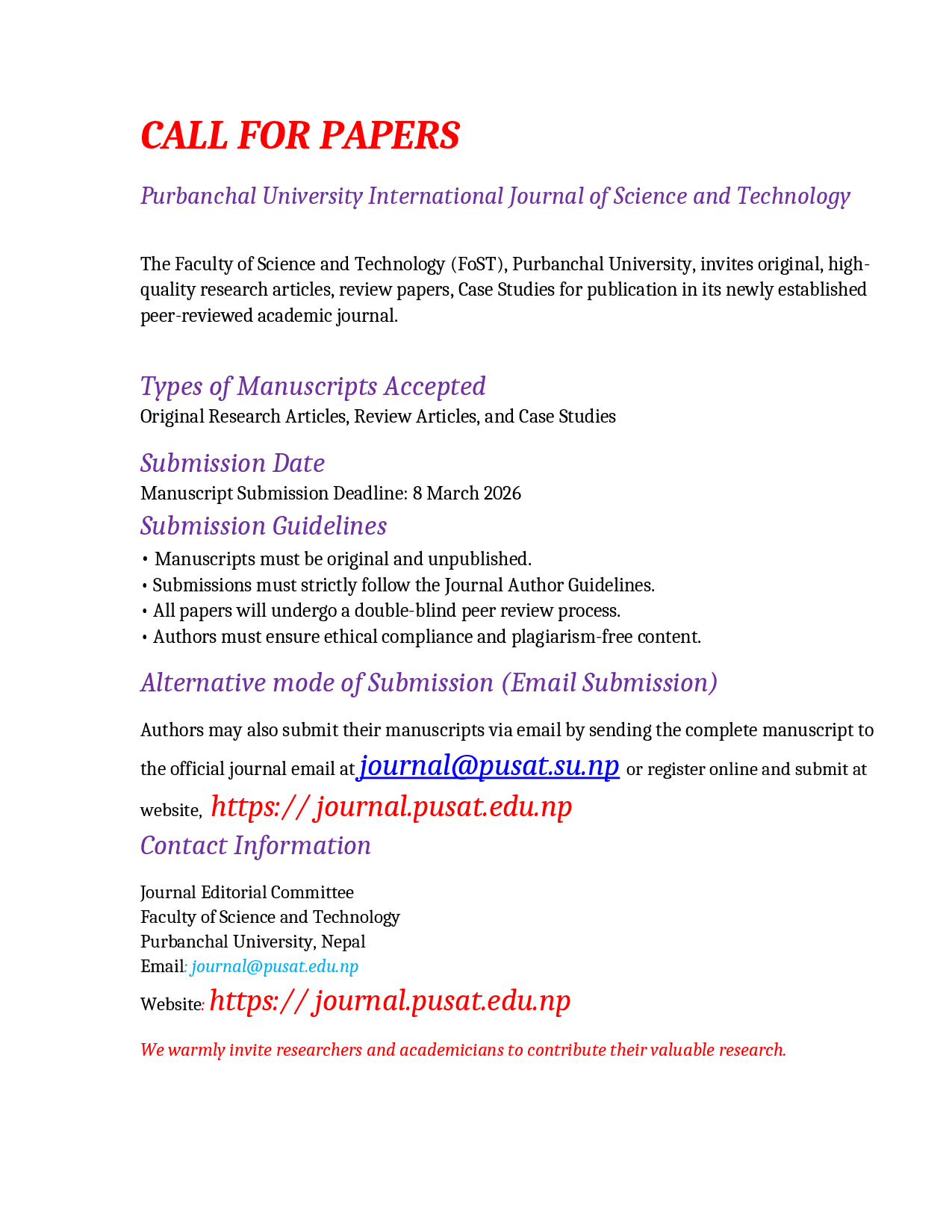 Call for Papers